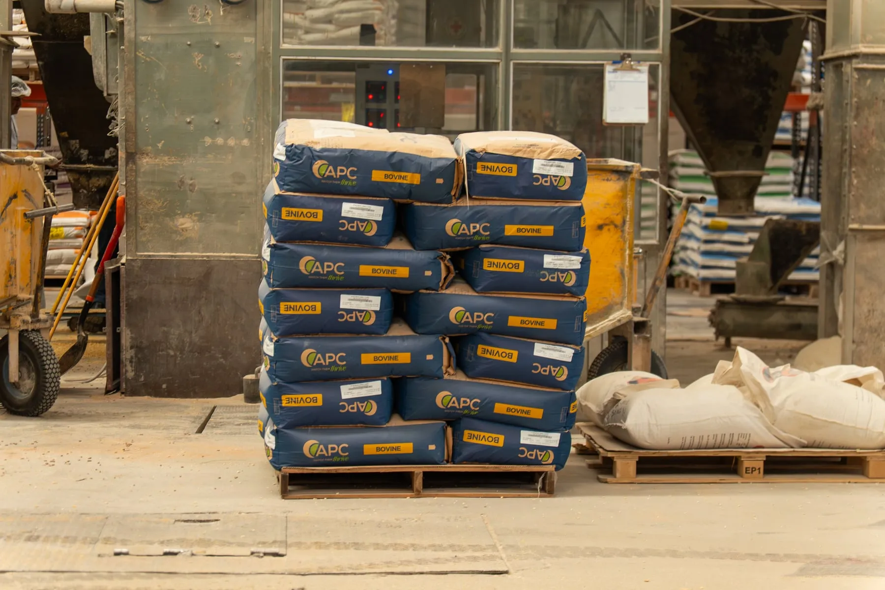 Pallets by the production line